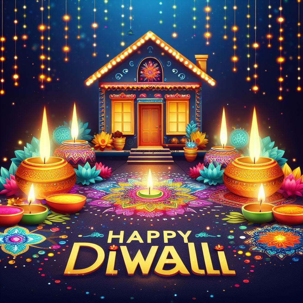 many diya with purple beautiful background with many flowers happy diwali image