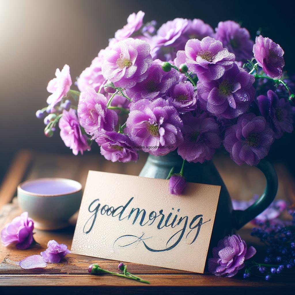 many purple flowers cap good morning image with good morning my love placed on note