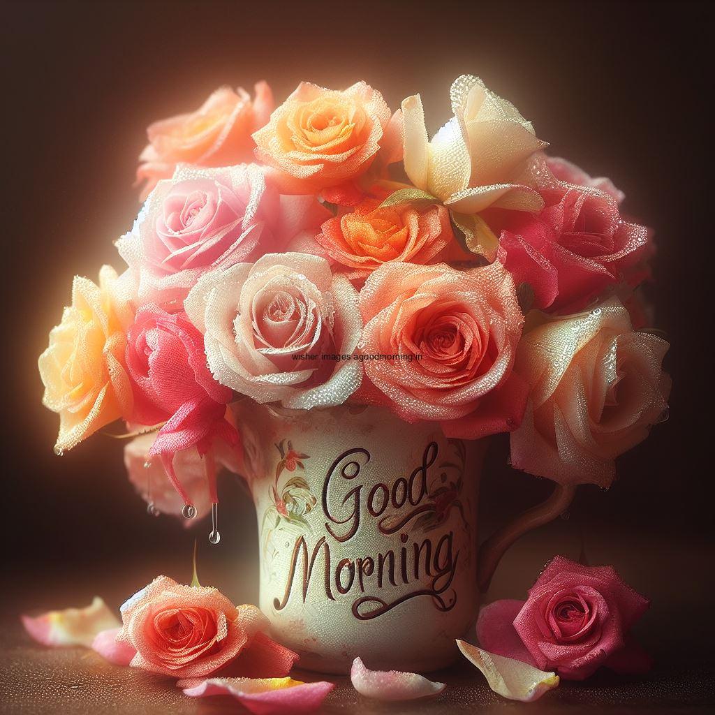 many rose with many colour good morning image with good morning my love placed on note