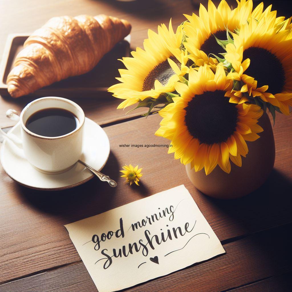 many sunflower with black coffee good morning image with good morning my love placed on note