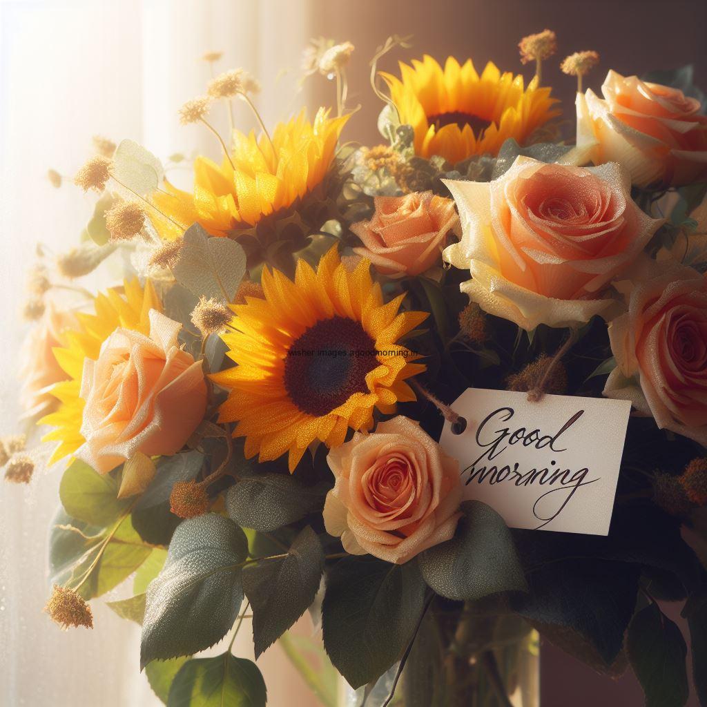 many sunflowers in the jar good morning image with good morning my love placed on note