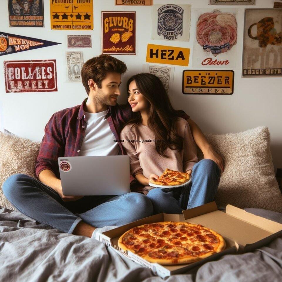 moon night and couple seating on bed good night image beautiful background big pizza