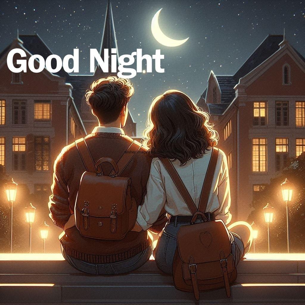 moon night and couple seating on chair good night image beautiful background half moon