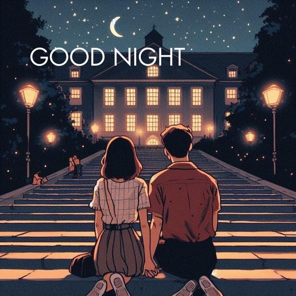 moon-night-and-couple-seating-on-chair-good-night-image-beautiful-background-infront-of-collage-960x960 50+ HD Good Night images love click and share