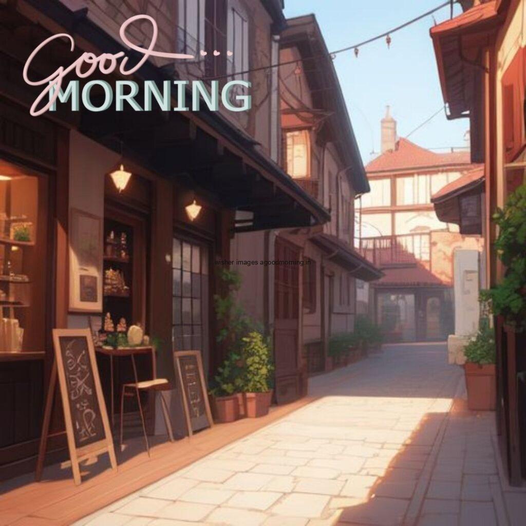 outside the cafe with good morning image