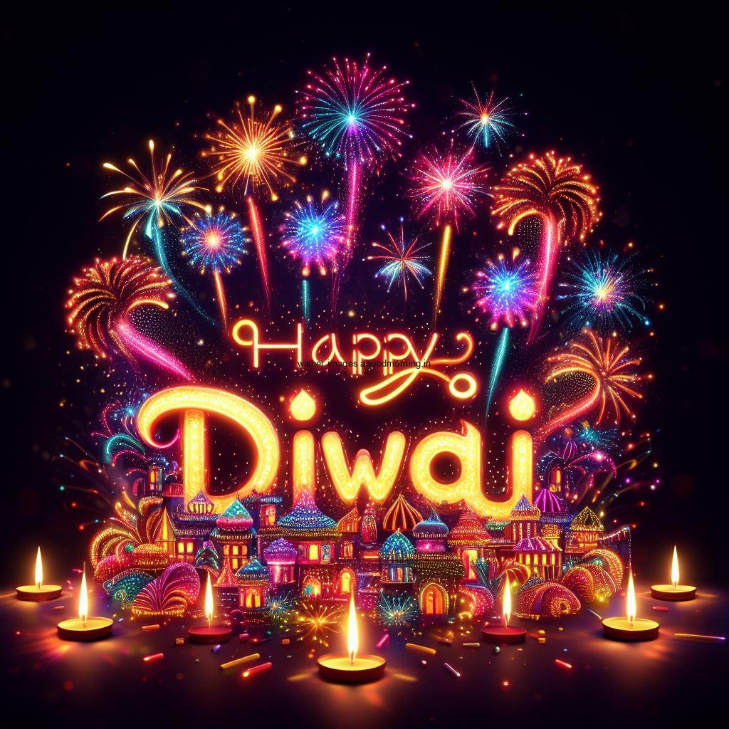 purple and yellow fireworks with bleautiful background happy diwali image placed in the center