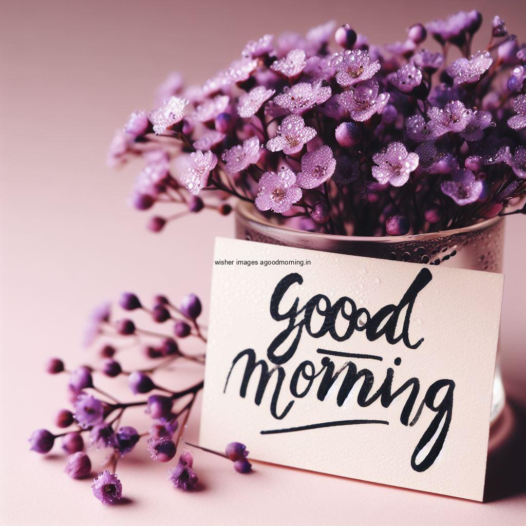 purple flowers good morning image with good morning my love placed on note