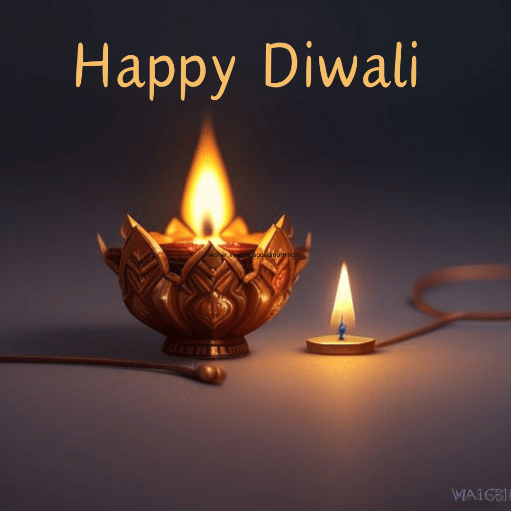 silver diya in the middle and side diya beautiful grey background with happy diwali images happy diwali text is placed on the top left coner