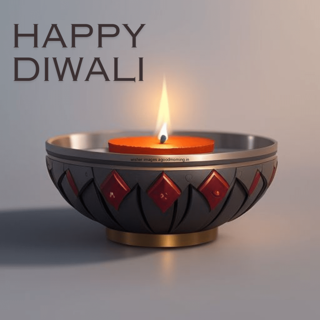 silver diya in the middle beautiful grey background with happy diwali images happy diwali text is placed on the top left coner