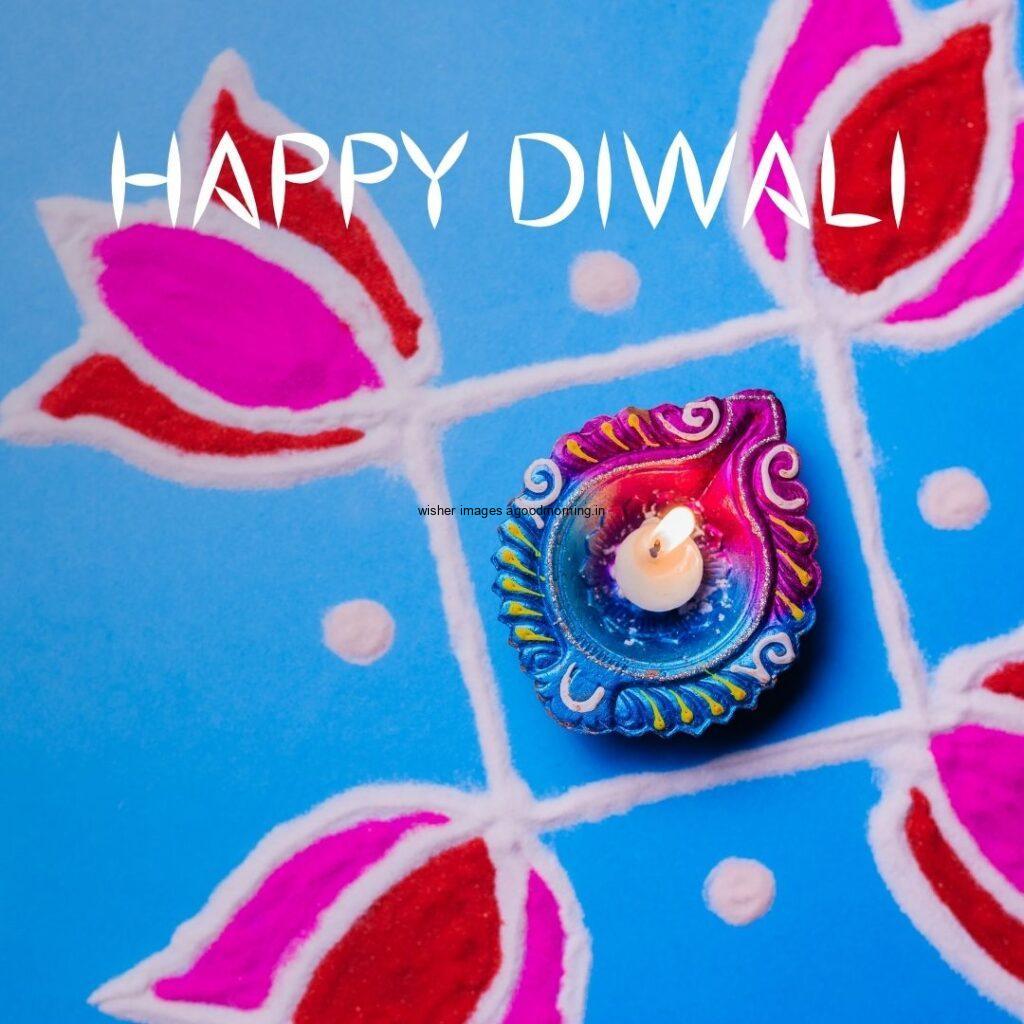 sky blue background with colourful diya with flowers happy diwali image