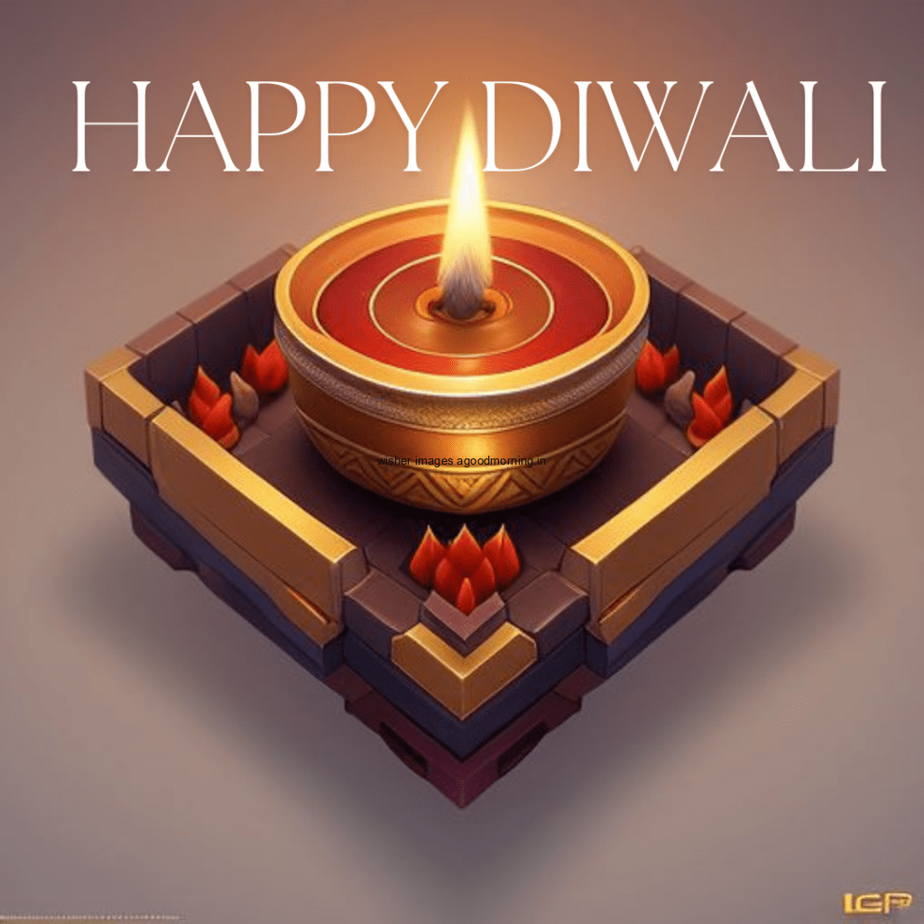 squre garden in the middle d diya in the middle beautiful grey background with happy diwali images happy diwali text is placed on the top left coner