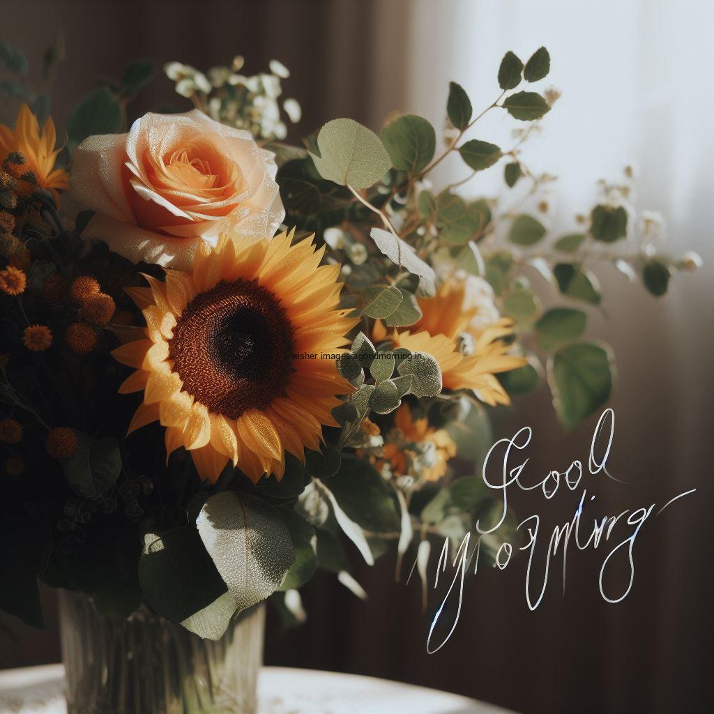 sunflowers good morning image with good morning my love placed on note