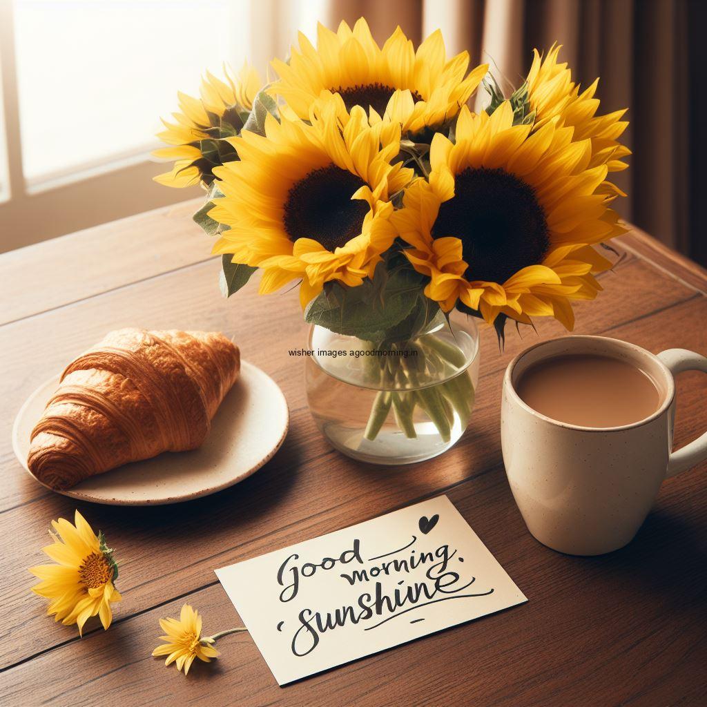 sunflowers in the glass jar good morning image with good morning my love placed on note