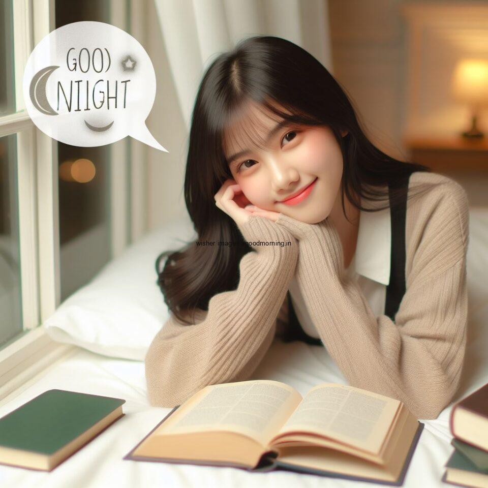 sweet girl study in table in the night good night images