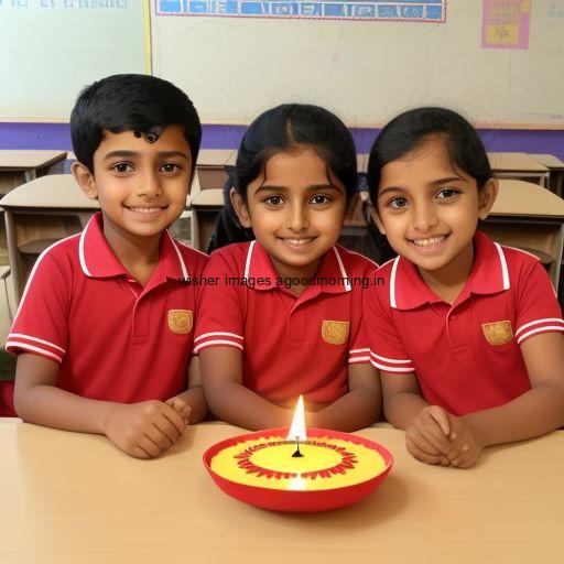 three friends seating together with brown background big yellow diya happy diwali images