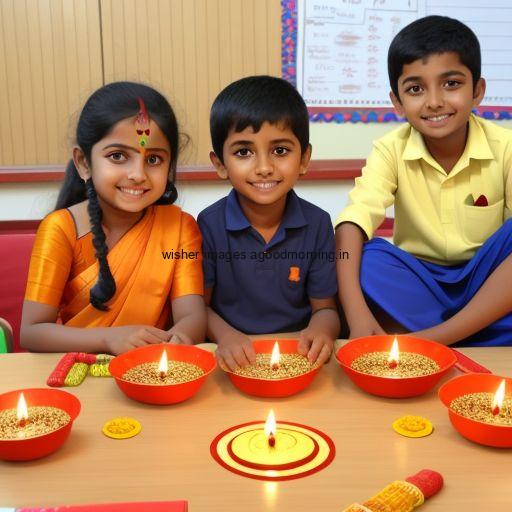 three friends seating together with brown background diya happy diwali images