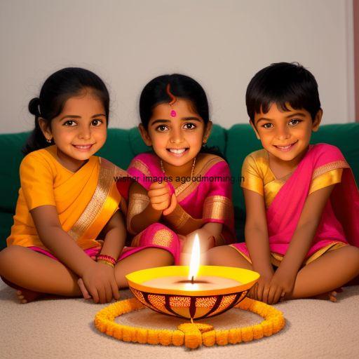 three girl seating together with brown background big diya happy diwali images