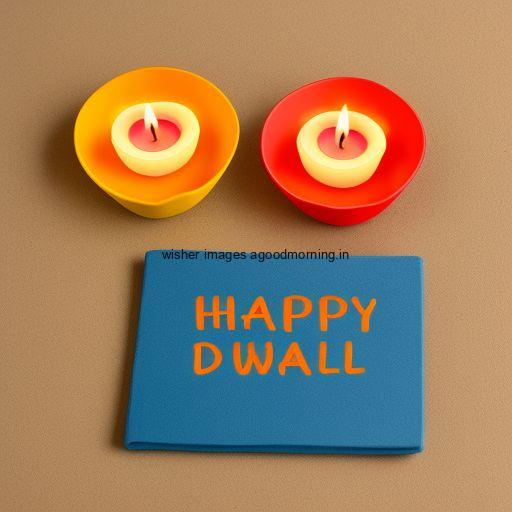 two diya on the top brown background blue sqaure happy diwali image