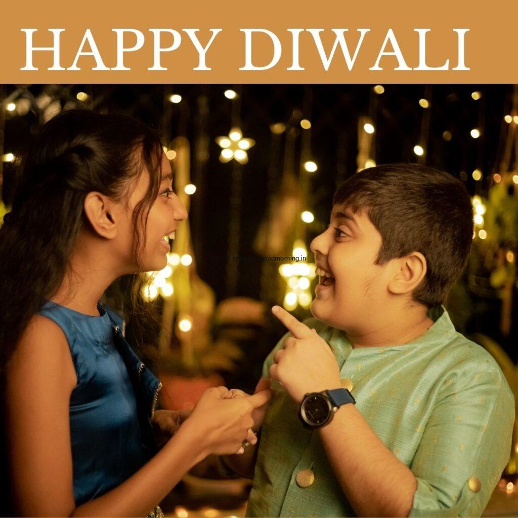 two kids celebrate the diwali on top happy diwali image placed