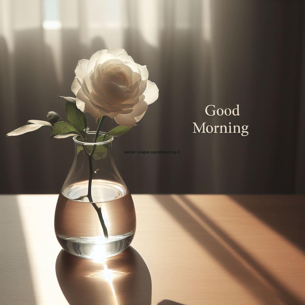 white rose with glass jar good morning image with good morning my love placed on note