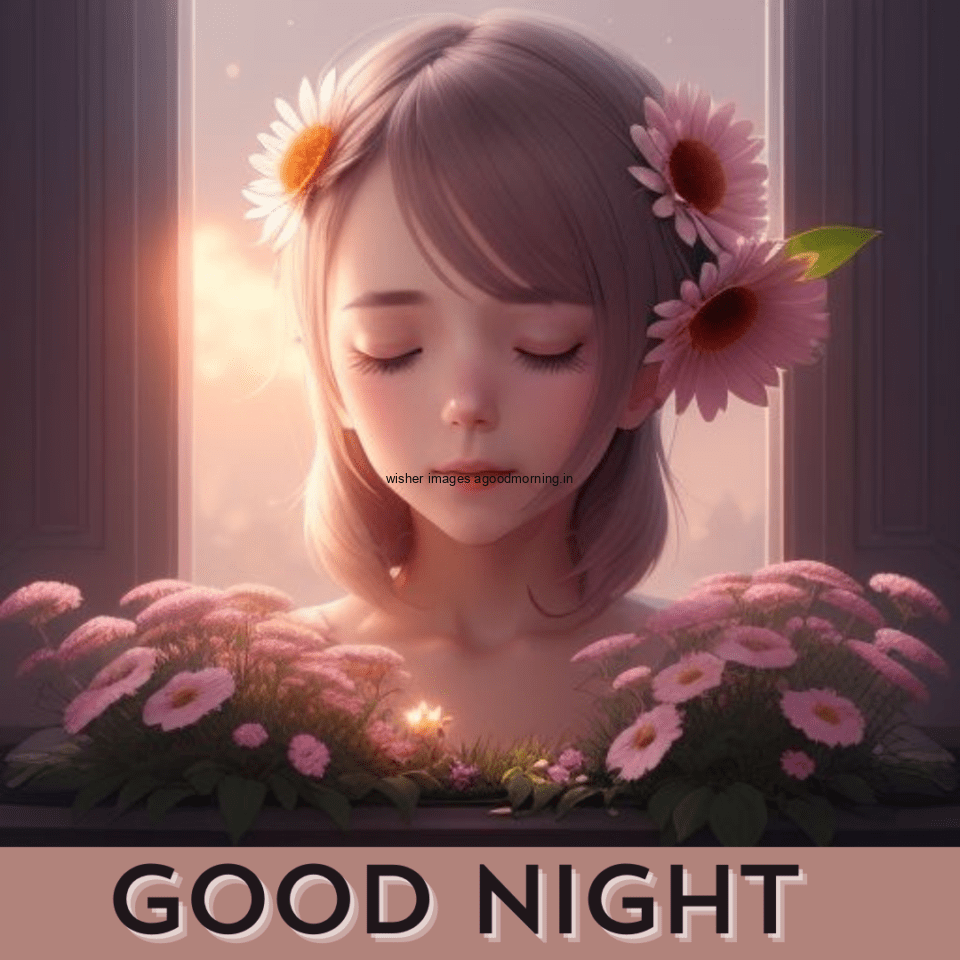 Beautiful-girl-wearing-beauitful-dress-with-good-night-images-text-behind-the-girl-big-flowers-circle-is-create-in-pot-960x960 50+ HD Good Night Images Free Download