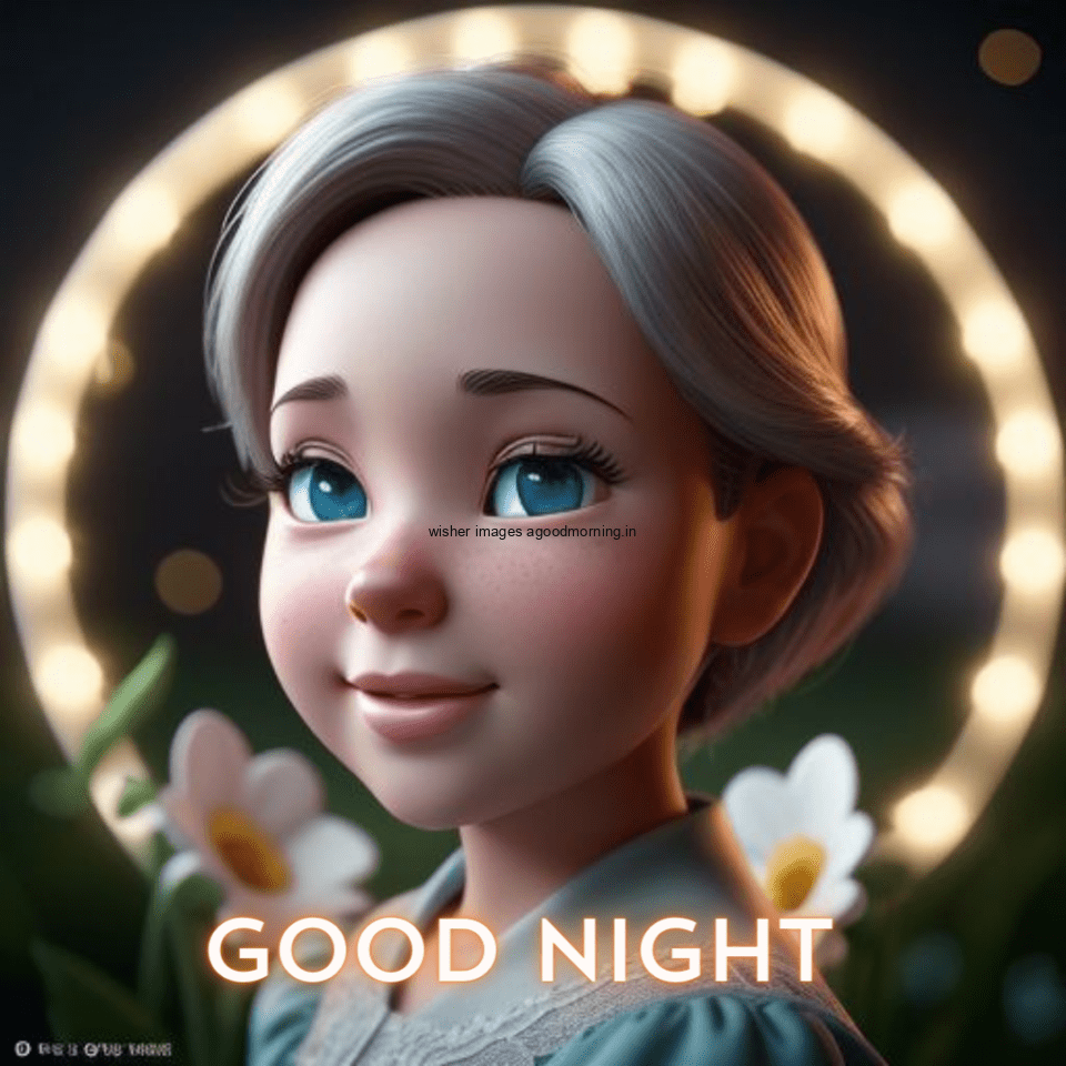 Beautiful-girl-with-big-eyes-wearing-beauitful-dress-with-good-night-images-text-behind-the-girl-big-flowers-circle-960x960 50+ HD Good Night Images Free Download