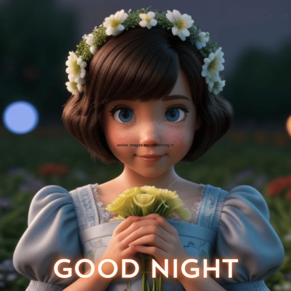 Beautiful-girl-with-big-eyes-wearing-beauitful-dress-with-good-night-images-with-good-night-text-960x960 50+ HD Good Night Images Free Download