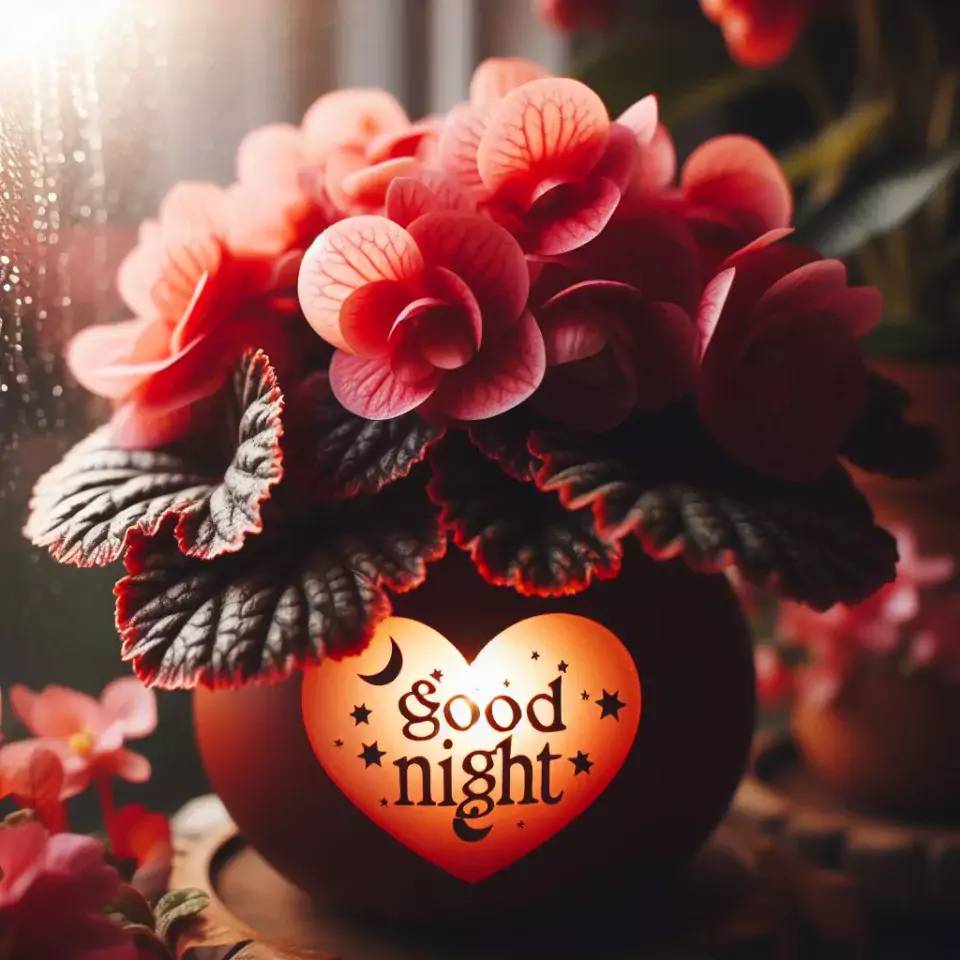 Good Night images with Begonia decors with beautiful background blur effect