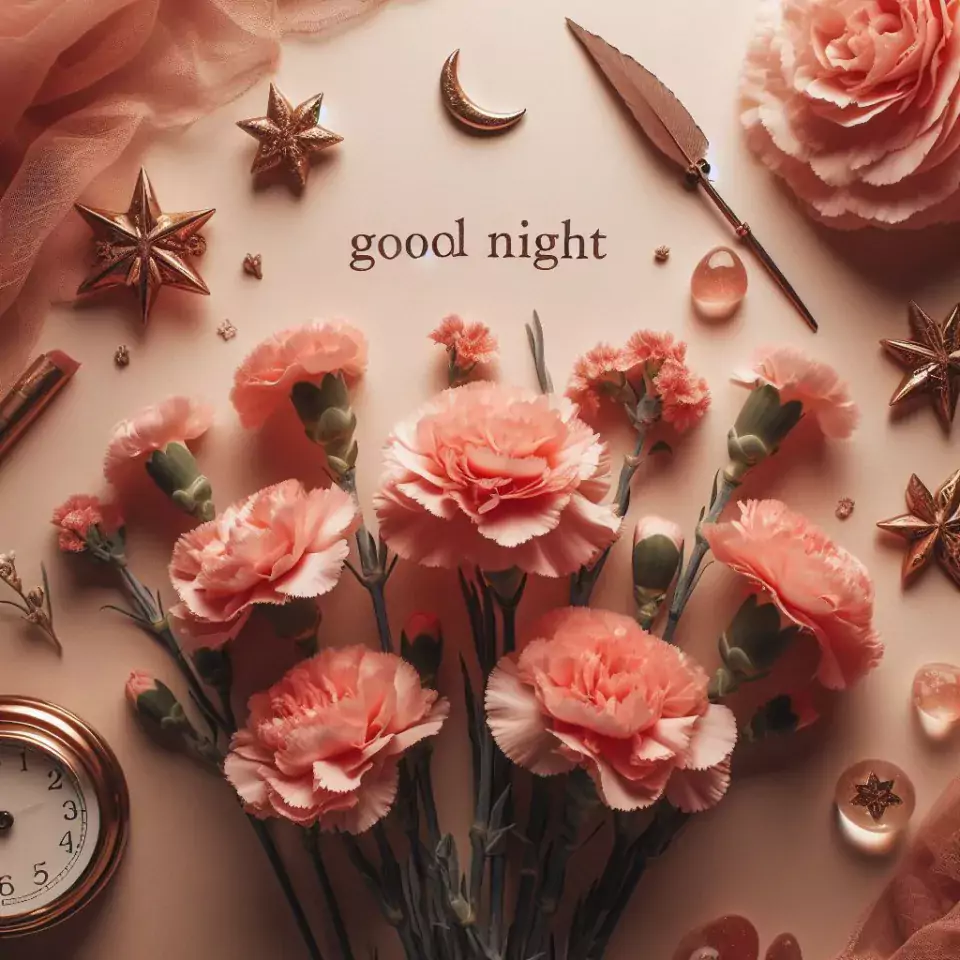 Good Night images with alaera decors with beautiful background blur effect light pink