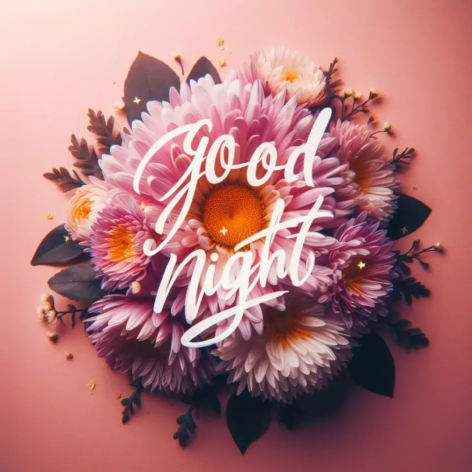 Good Night images with colourful flowers decors with beautiful background blur effect