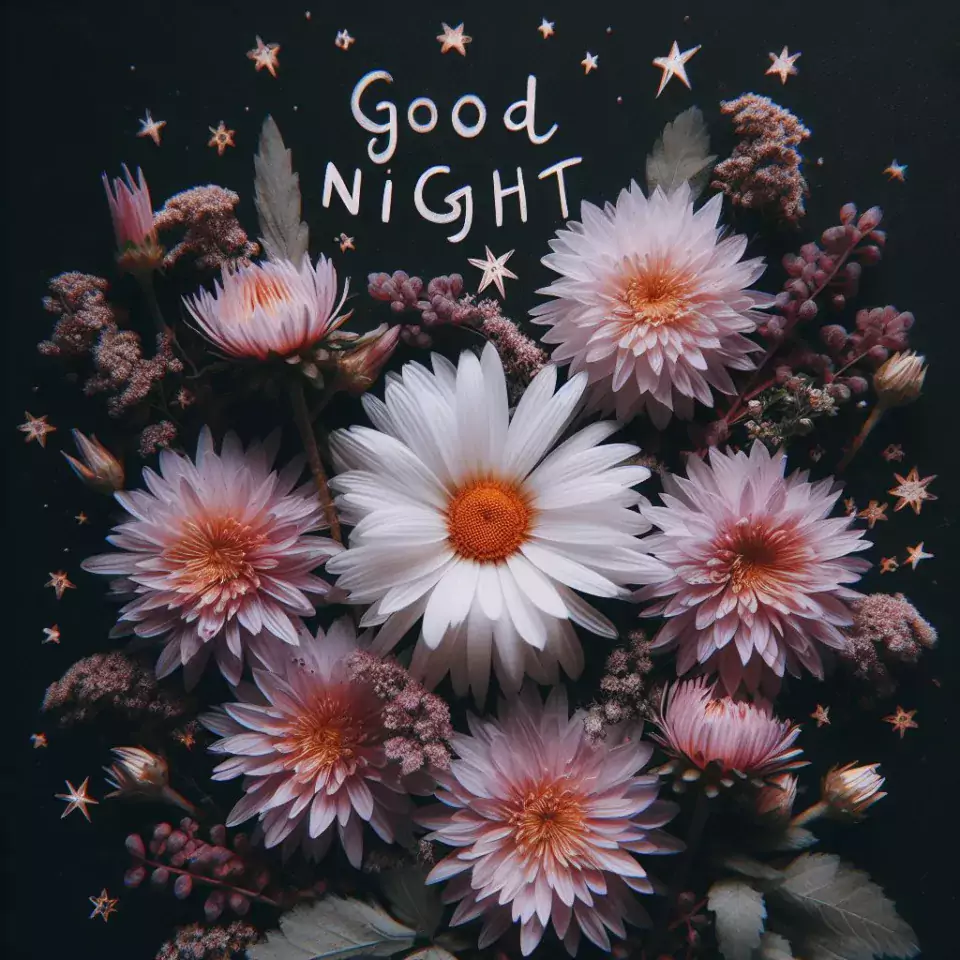 Good Night images with white flowers decors with beautiful background blur effect