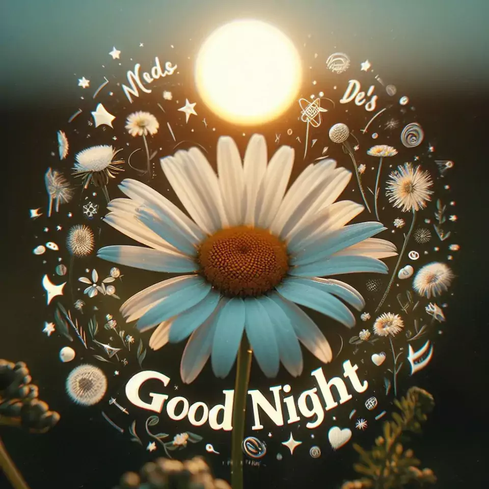 Good Night images with white flowers sunlight decors with beautiful background blur effect