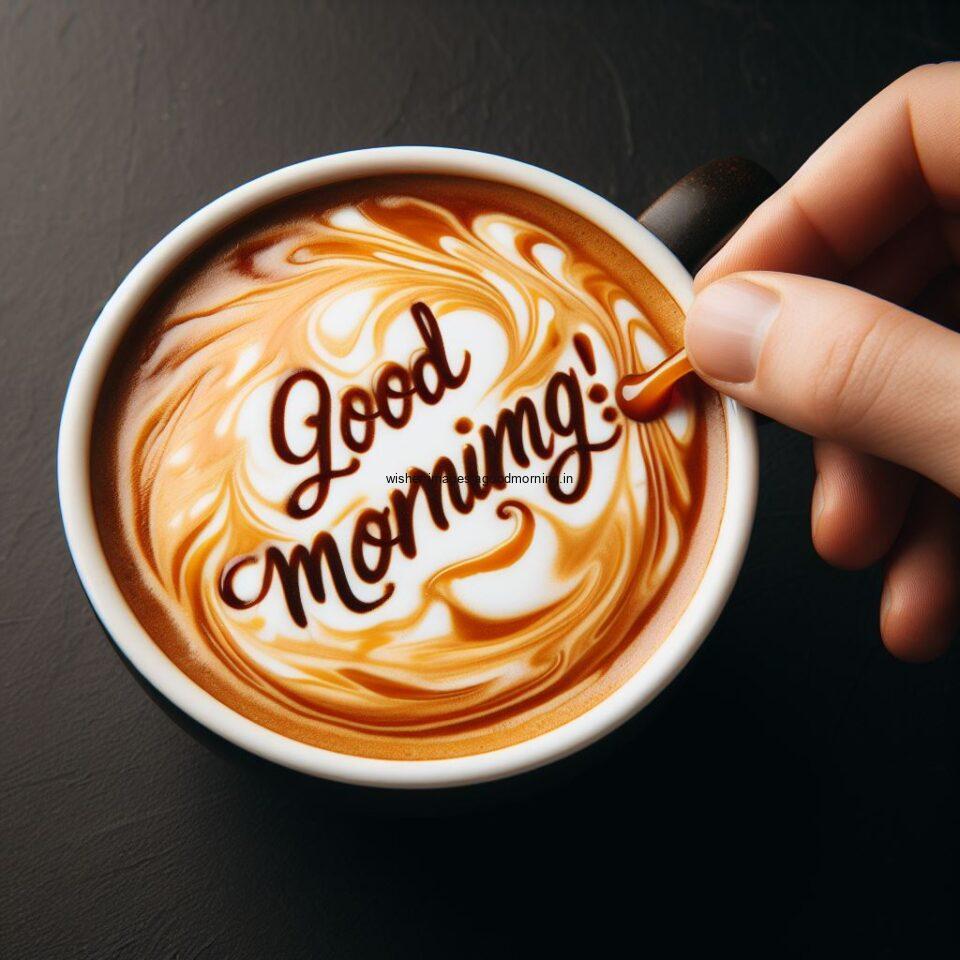 Good morning coffee images good morning my love images with cup coffee with dark background hand