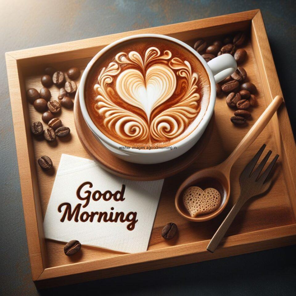 Good morning coffee images good morning my love images with cup coffee with white background heart shap cookie heart