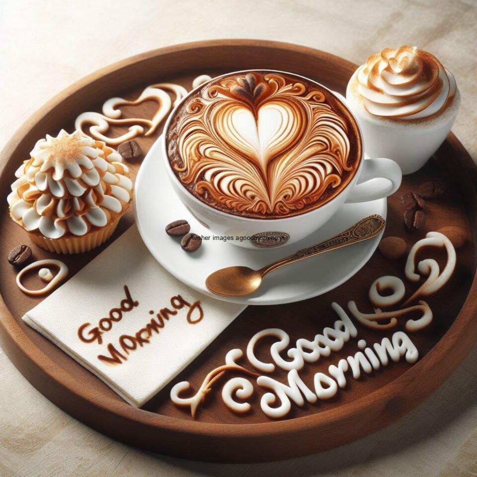 Good morning coffee images good morning my love images with cup coffee with white background heart shap cookie heart in the cup