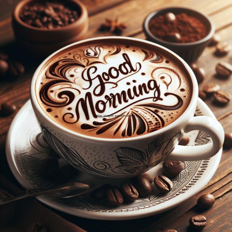 Good morning coffee images good morning my love images with cup coffee with white background heart shap cookie white cup coffee brown