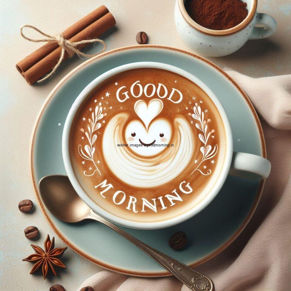 Good morning coffee images good morning my love images with cup coffee with white background heart shap cookie white cup coffee brown smile