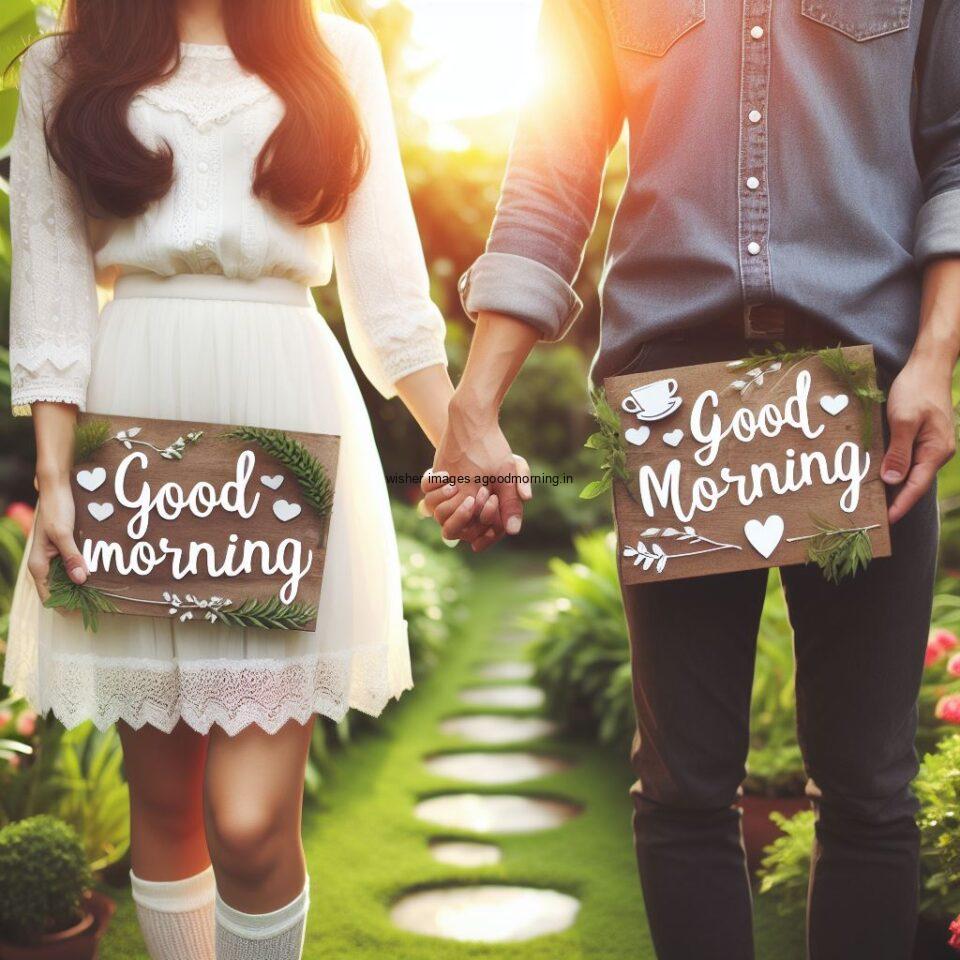 Good morning couple images couple is holding hand eachtother in the garden boy and girl laying garden