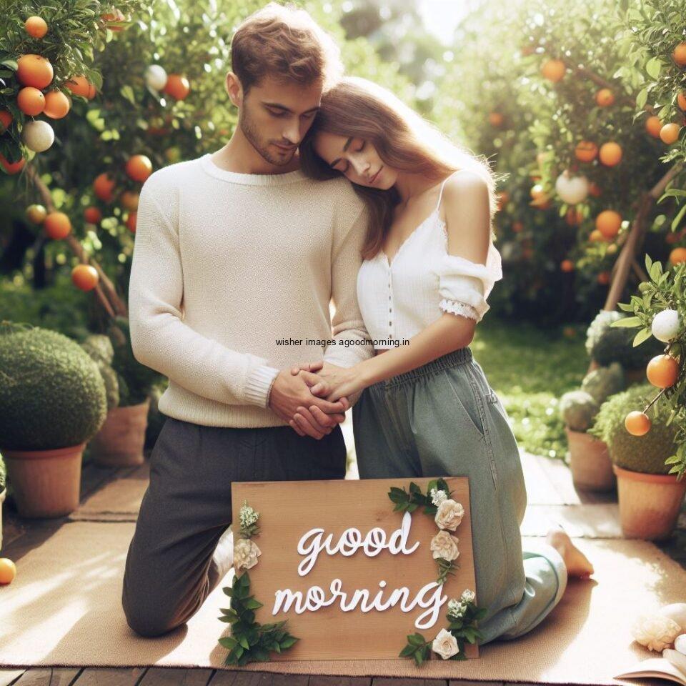 Good morning couple images couple is hug eachither in the garden boy and girl laying garden