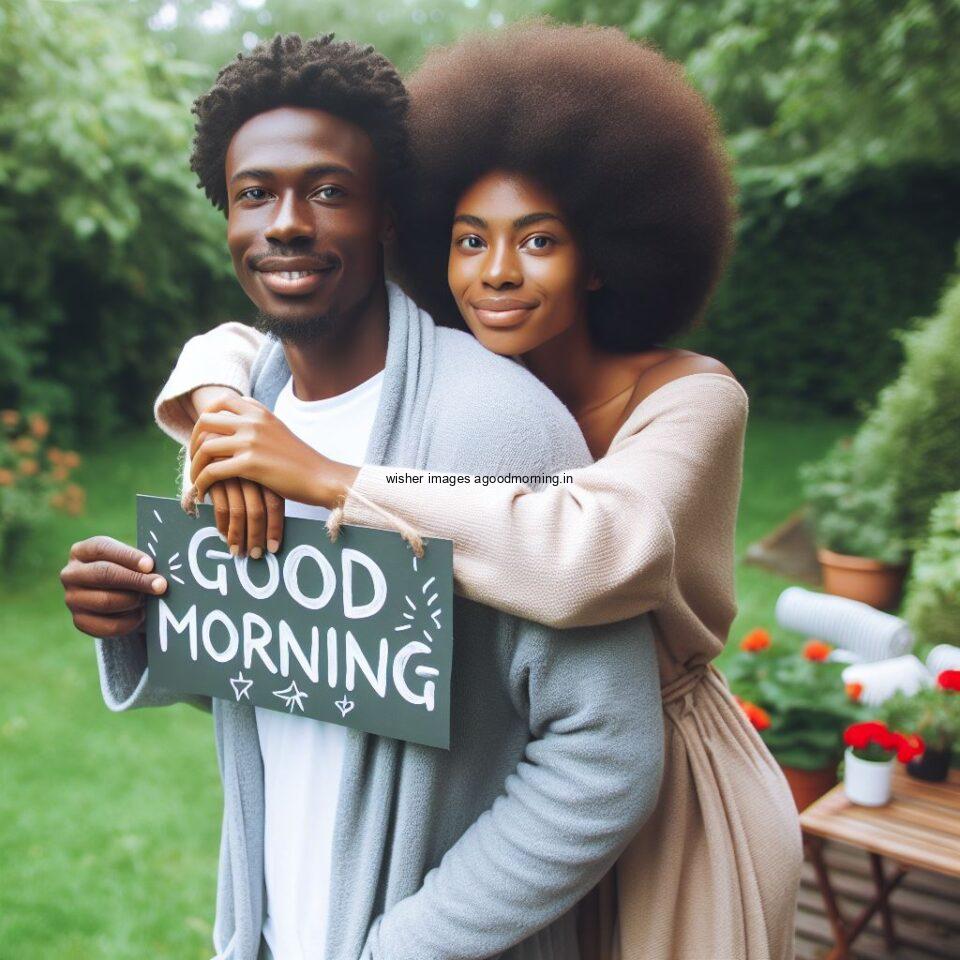 Good morning couple images couple is seating in the garden boy and girl laying garden black couple