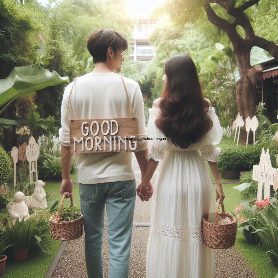 Good morning couple images couple is walk in the garden boy and girl laying garden