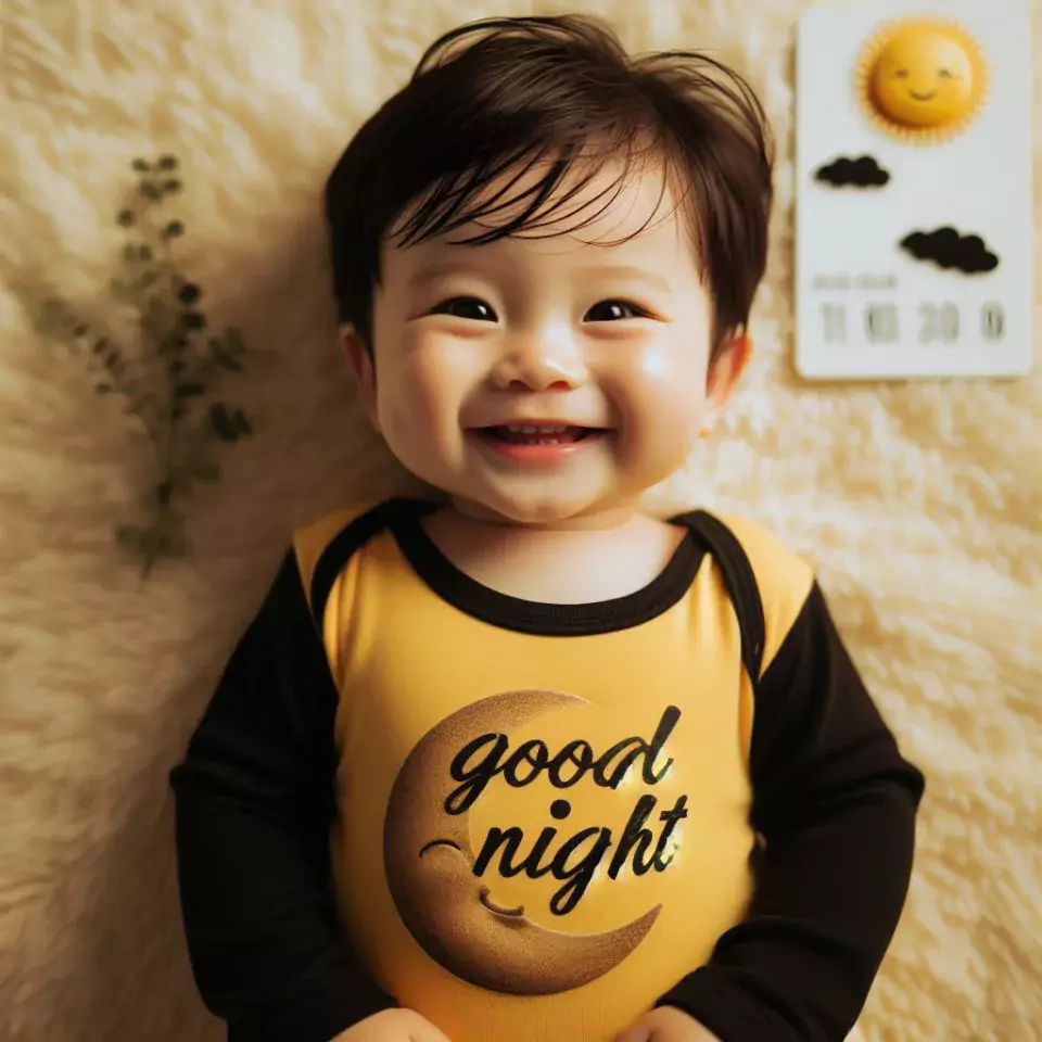 Good night images quotes with black and yellow dress baby girl is smling good vibes