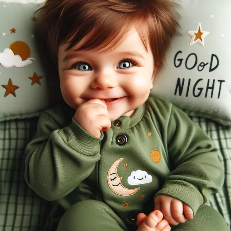 Good night images quotes with green clothes baby girl is smling good vibes