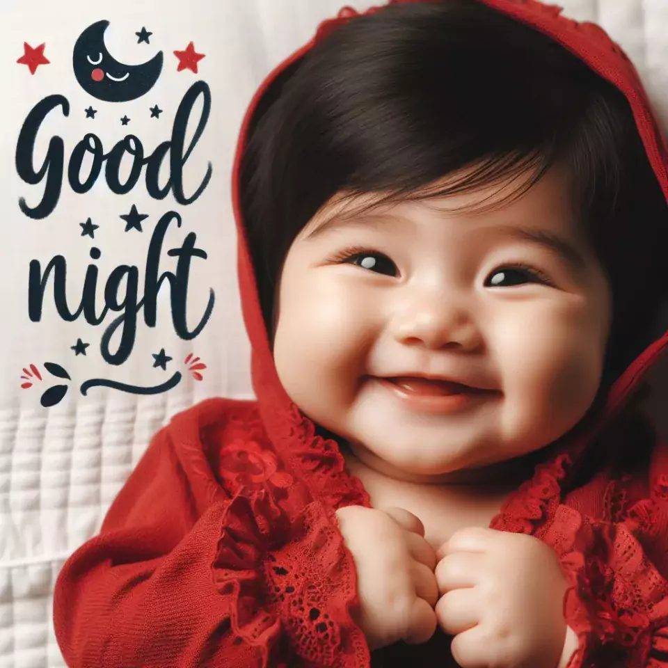 Good night images quotes with red dress baby girl is smling good vibes