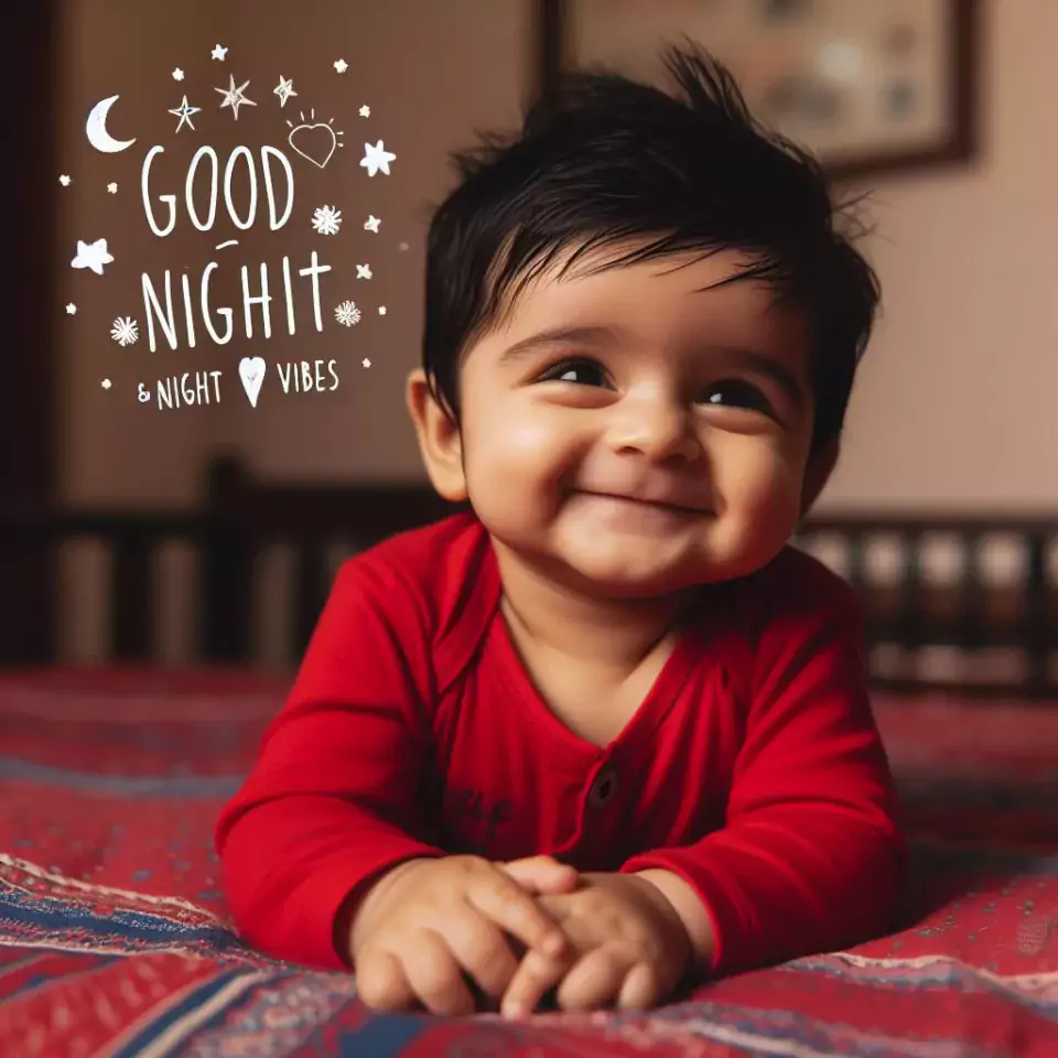 Good night images quotes with red dress baby girl is smling good vibes amazing