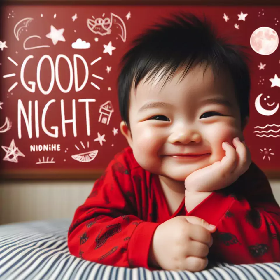 Good night images quotes with red dress baby girl is smling good vibes wallpaper