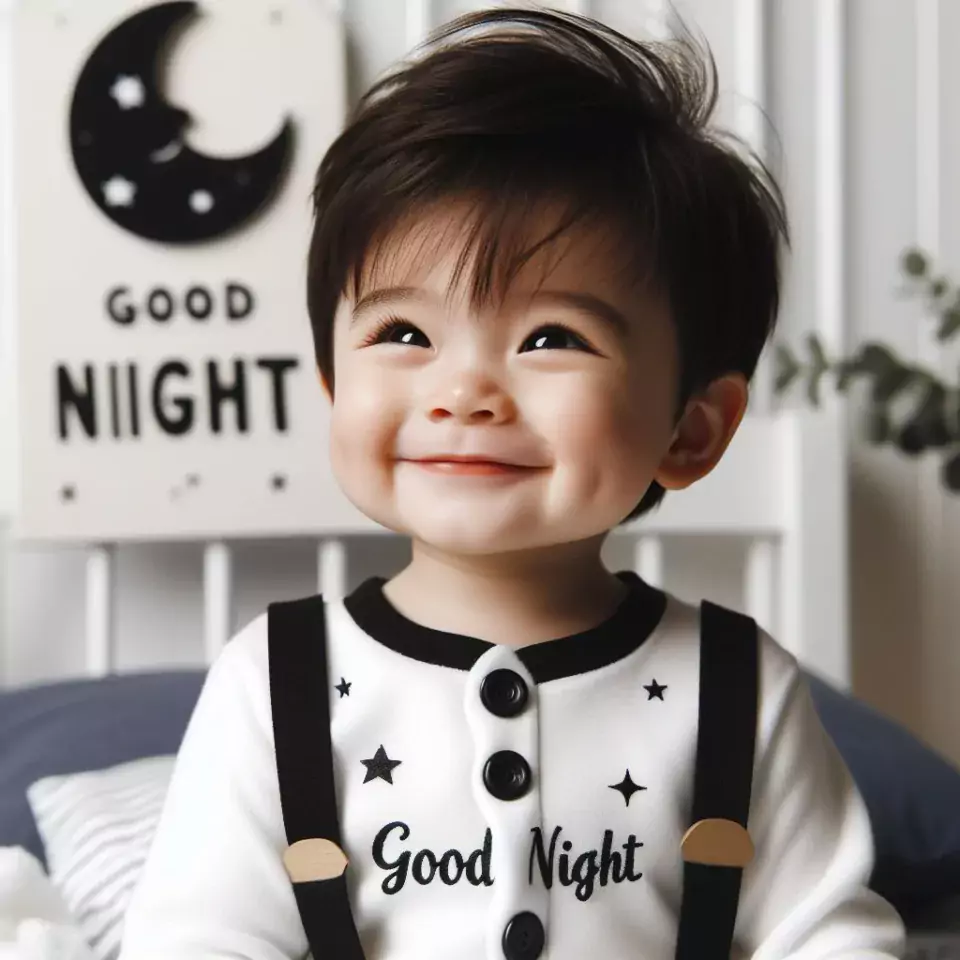 Good night images quotes with white dress baby girl is smling good vibes check on up