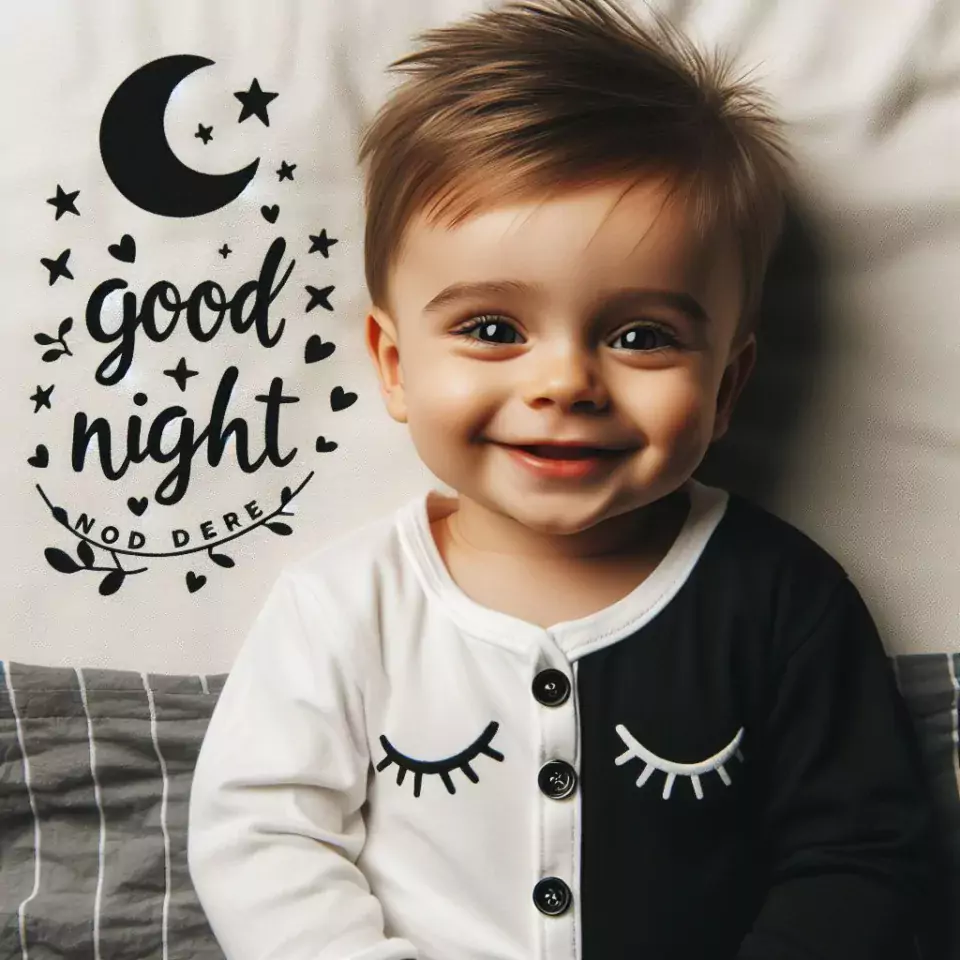 Good night images quotes with white dress baby girl is smling good vibes half moon