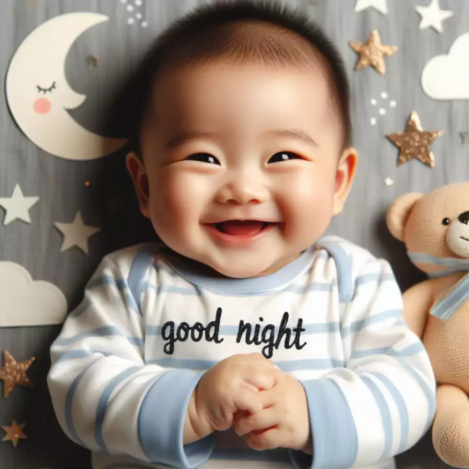 Good-night-images-quotes-with-white-dress-baby-girl-is-smling-good-vibes-taddu-960x960 60+ Good Night Images Quotes Free Download