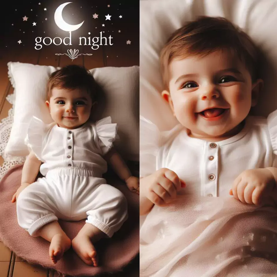 Good-night-images-quotes-with-white-dress-baby-girl-is-smling-good-vibes-two-images-960x960 60+ Good Night Images Quotes Free Download